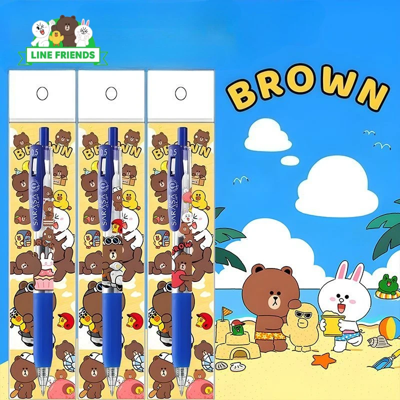 LINE FRIENDS - Bolígrafo de dibujos animados de Brown, bolígrafo kawaii para estudiantes, bolígrafo azul de corrección, mercancía de anime al por mayor