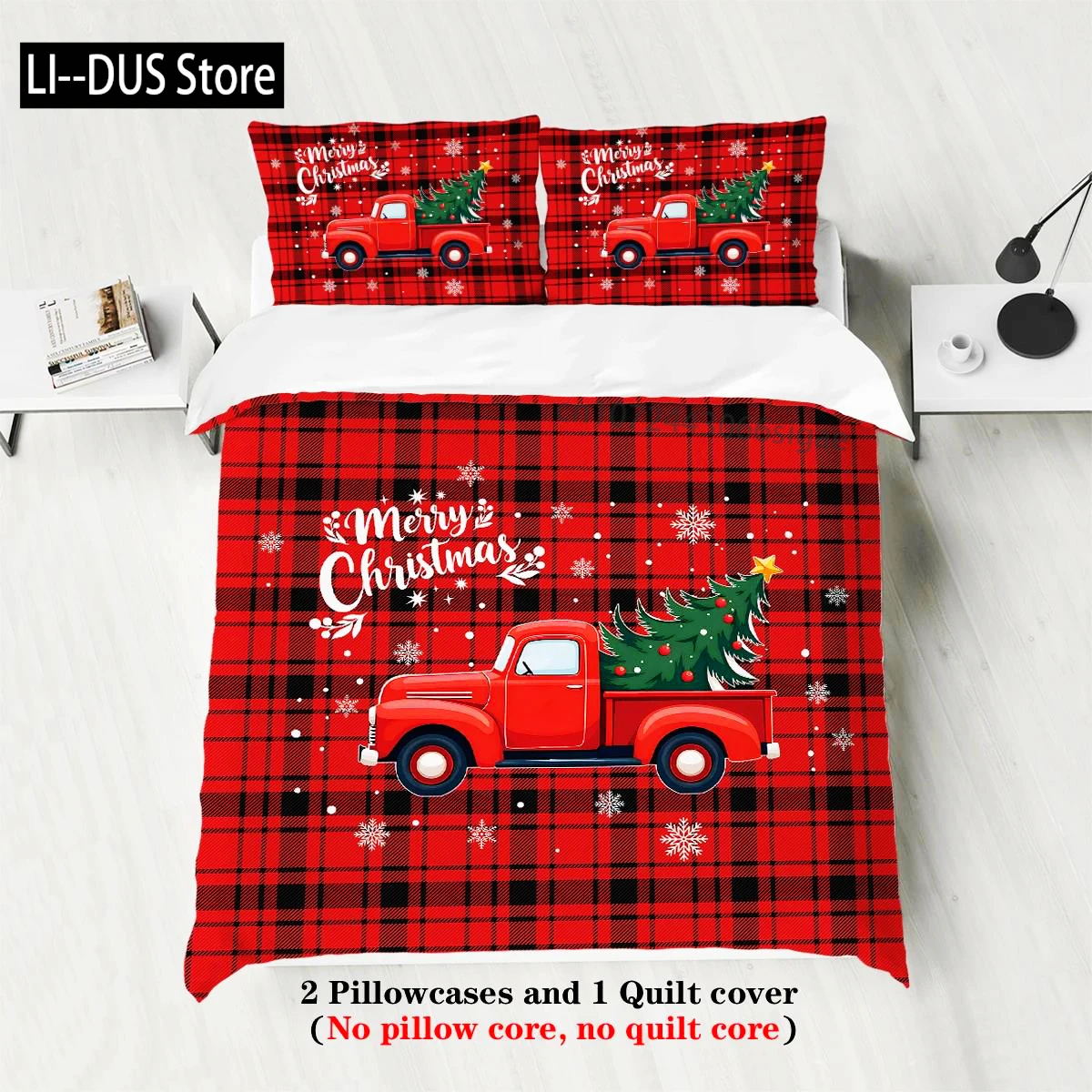 

3pcs Merry Christmas Themed Pattern Bedding set, Reindeer And Christmas tree, For Teenagers And Adults bedroom, A Christmas Gift