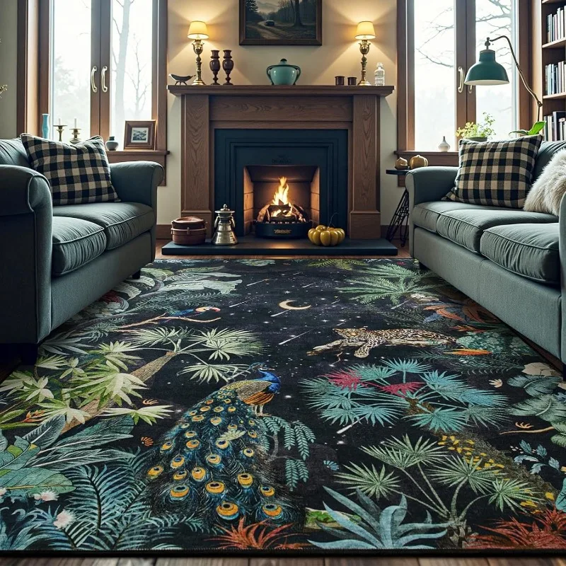 Alfombra de Salón con Diseño de Animales de la Selva Tropical, Lavable a Máquina, Antideslizante, Alfombra de Lujo para Mesa de Centro, Dormitorio, Junto a la Cama, Tapis 러그