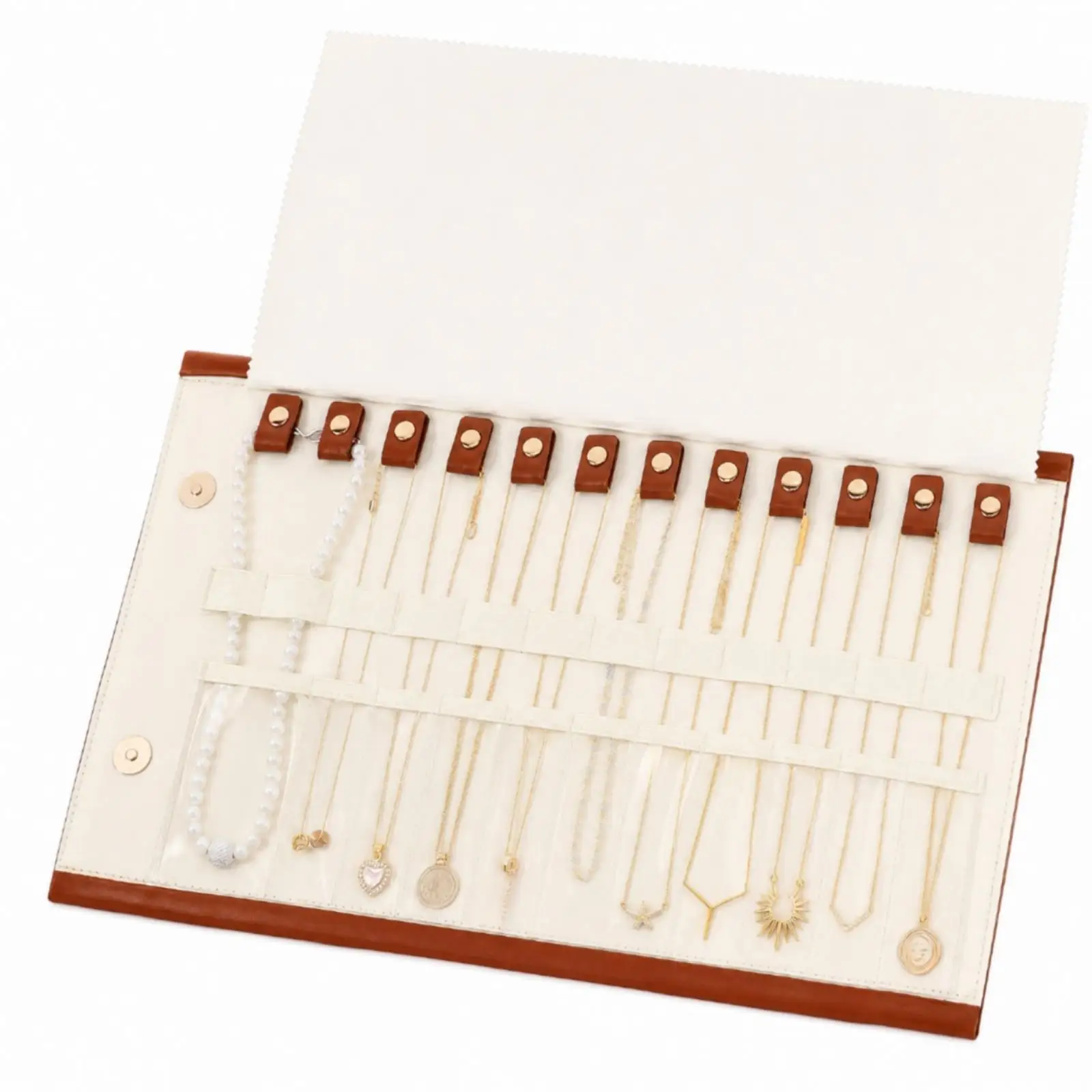 Travel Jewelry Storage Organizer Foldable Necklace Case Waterproof Leather Pouch with Velvet Lining for Earrings Rings
