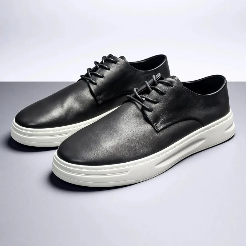 

Designer Luxury Casual Leather Shoes Men's Fashion Genuine Leather Thick Sole Sport Comfortable Driving Male Platform Sneakers