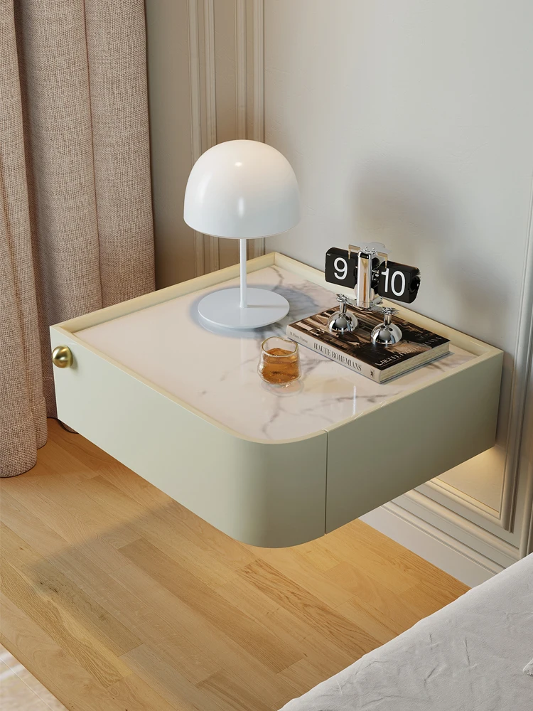 Light luxury wind rock plate suspended bedside cabinet with induction light modern bedside cabinet with storage