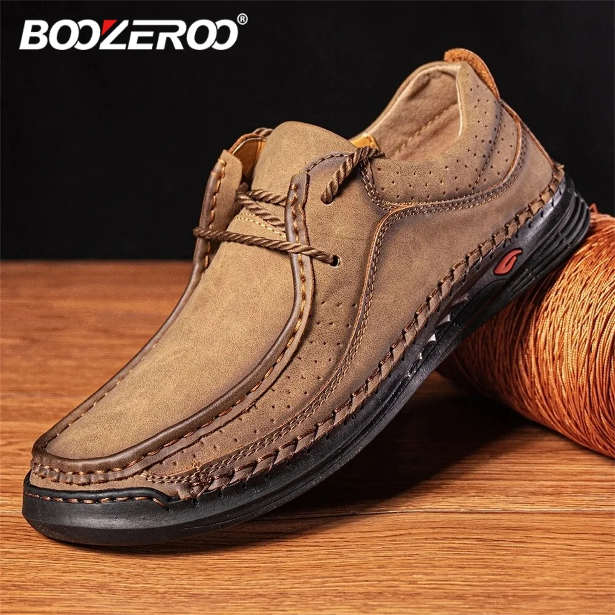 BOOZEROO Fashion Men's Loafers Handmade Soft Leather Casual Men Shoes Waterproof Non-slip Boots