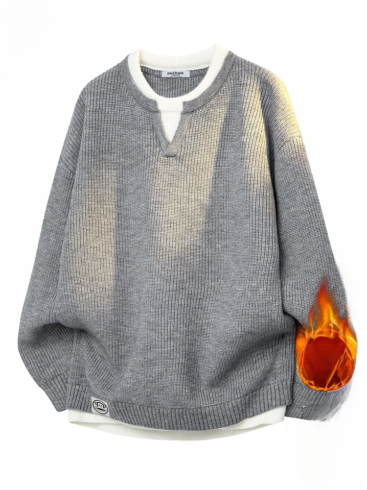 

PaulFrank Fce Lined Knitted Sweater Men's Casual Warm Top Fake Two-Piece Sle Comfortable Loose Fit Autumn Winter Wear