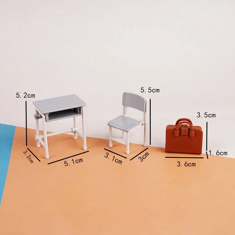 

2Set Miniature Dollhouse School Desk and Chair Set Detailed Office Furniture Tiny Backpacks Dollhouse Decor Tiny Toys