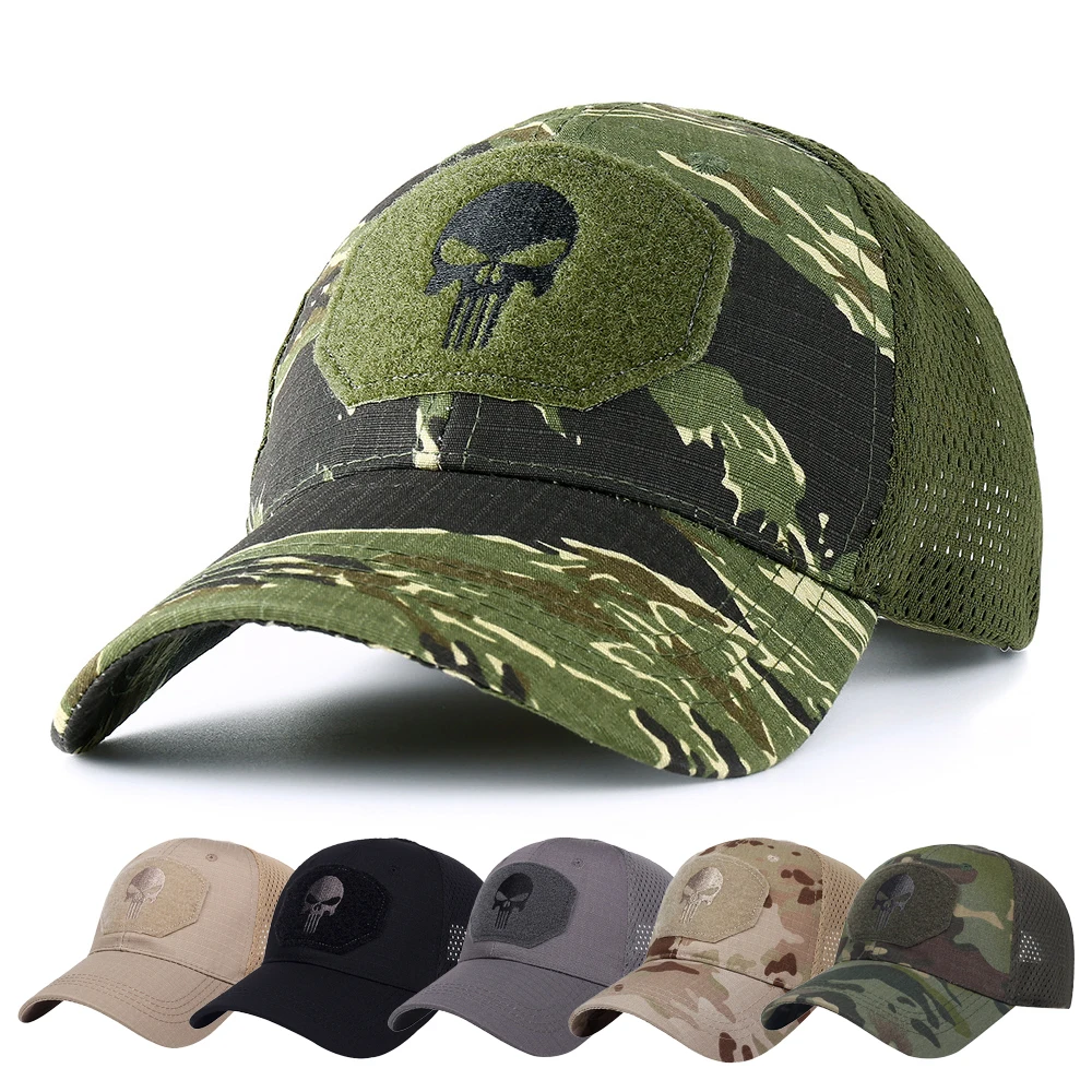 Casquettes de baseball tête de mort militaires pour hommes et femmes, chapeaux de soleil d\'été réglables, CamSolomon DulArmy Skip, Paintball