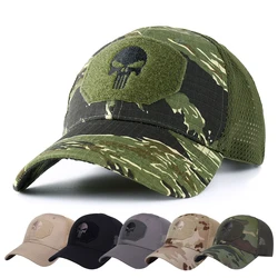 Gorras de béisbol de calavera militar para hombre y mujer, sombreros de sol ajustables de camuflaje táctico del ejército, combate, Paintball, baloncesto, fútbol, Verano