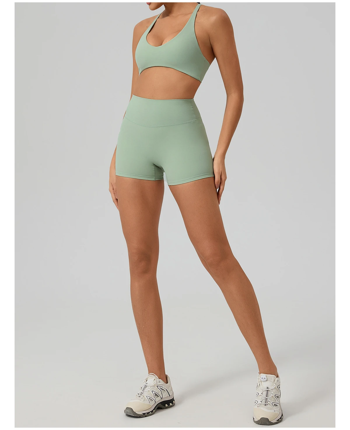 Hearuisavy Fitness-Set 2-teilig Damen Sport-BH mit Überkreuz-Rücken Yoga-BH Atmungsaktiv Schnelltrocknend Hochgeschnittene Enge Workout-Shorts – Detail 19