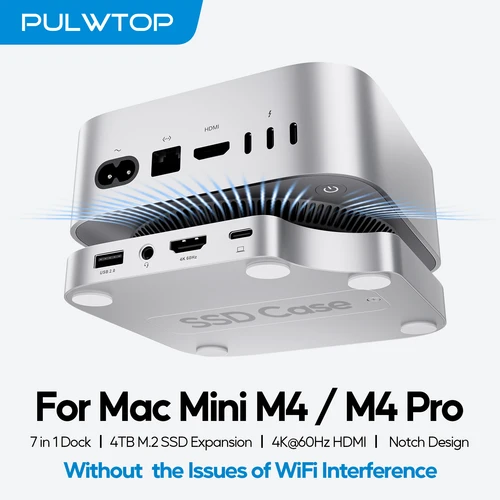 Imagen 1 del producto PULWTOP Mac Mini M4 Dock con carcasa SSD de 4 TB, concentrador USB C compatible con HDMI 4K 60 Hz, USB A 2.0, SD/TF, audio para Mac Mini M4/M4 Pro