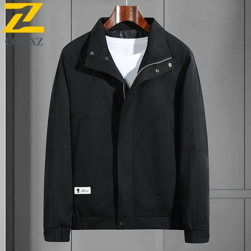 

COMXZ 2025 Mens Jacket Plus Size Outdoor Solid Color Business Office Golf Windbreaker Jackets Normcore Leisure Workwear Coat