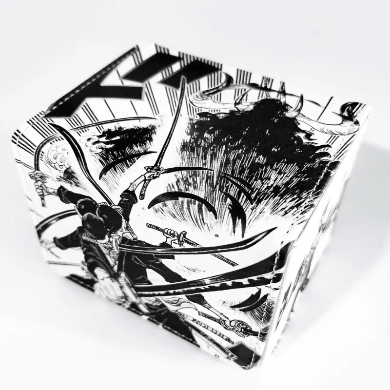 One Piece Schwarz-Weiß-Stil Roronoa Zoro Themen DIY Kartenbox OPCG WS TCG UA VG Magnetische Leder-Sammelkarten-Aufbewahrungsbox