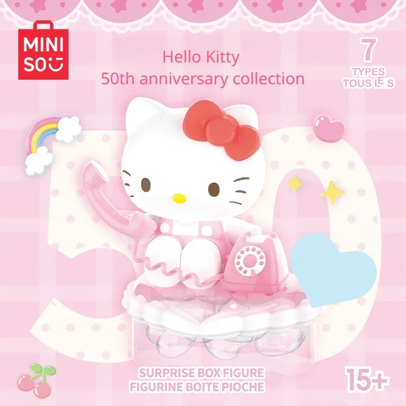 

MINISO Hello Kitty, серия 50 юбилей, шторка, кавайная модель Sanrio, детская игрушка, украшение, подарок на день рождения