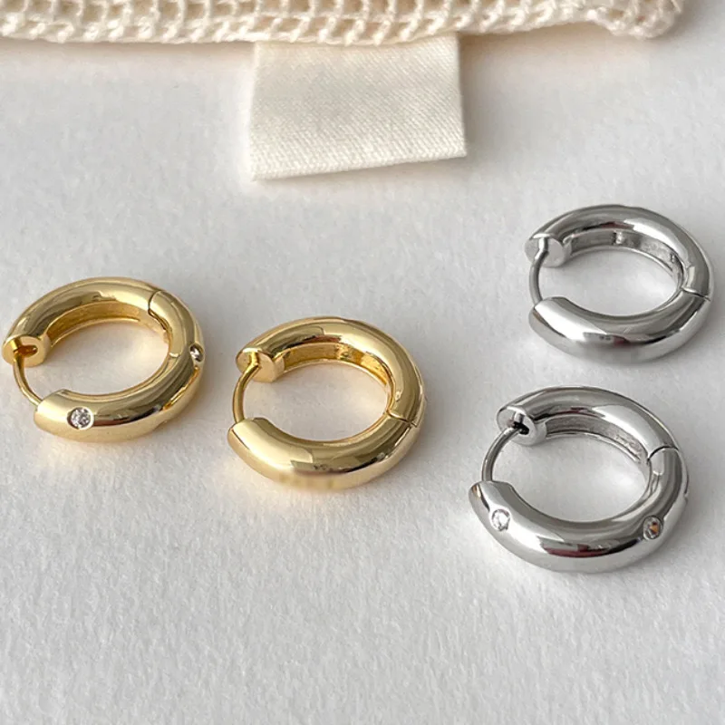 

BF CLUB 925 Sterling Silver Earrings For Women Trendy Simple Gold Round Earring Jewelry Prevent Allergy Party Accessories