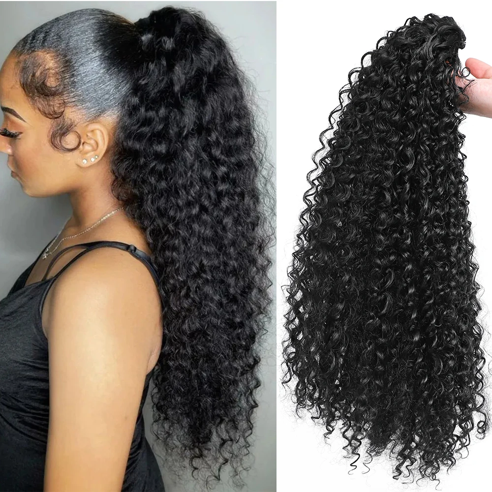 Long Curly Drawstring Ponytail Afro Puff Kinky Curly Ponytail Hair Extensions Fluffy Synthetic Fake Horse Tail Hair for Women