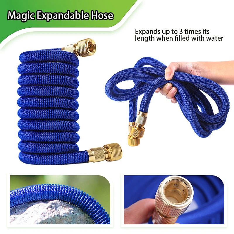 3X Expandable Garden Hose Flexible Water Pipe Solid Brass Connector Explosion Proof Magic Hose for Car Washing Garden Irrigation