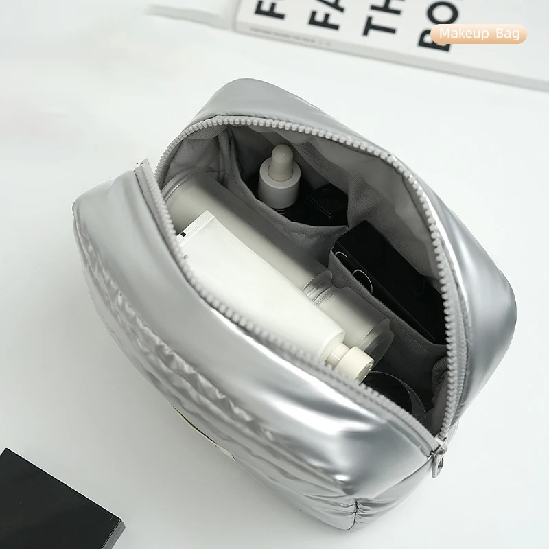 Ladies' Cosmetic Bags New Solid Color Glossy Surface Portable Storage Bags Waterproof Large Capacity High Quality Makeup Bags