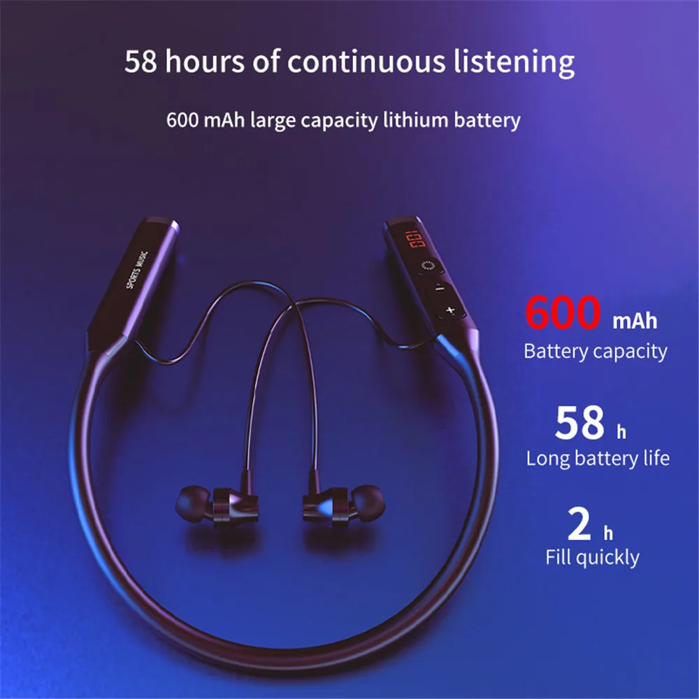 Wireless Headset Bluetooth 5.0 Earphone HiFi 9D Stereo Neck-Hanging Sport Headphone Support Bluetooth TF Card FM Audio Playback