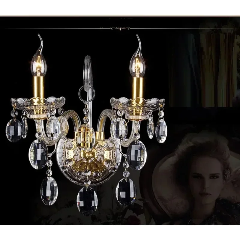 أزياء فاخرة غرفة نوم السرير ضوء شمعة مزدوجة رئيس كريستال الجدار مصباح