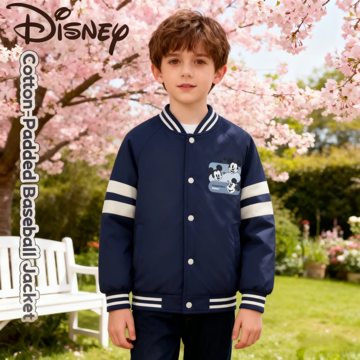 

Disney Kids Cotton-padded Baseball Jacket Children Autumn Winter Cold-resistant Outerwear Boys Windproof Preppy Baseball Jacket