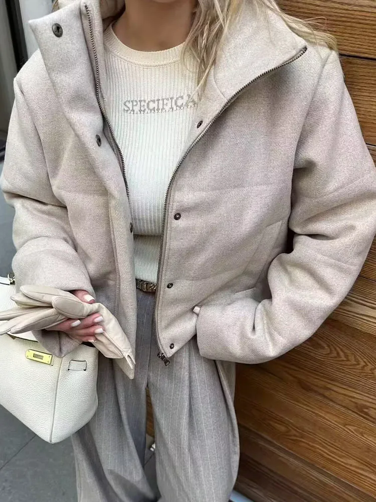 

Женские зимние модные куртки HH: однотонные, с воротником-стойкой, длинными рукавами, карманами, на молнии, однобортные, повседневные, свободного кроя