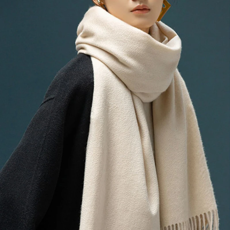 Large Wool Scarf for Women Imitation Cashmere Warm Neckerchief Luxury Texture Solid Scarves Winter Thicken Thermal Woolen Shawls