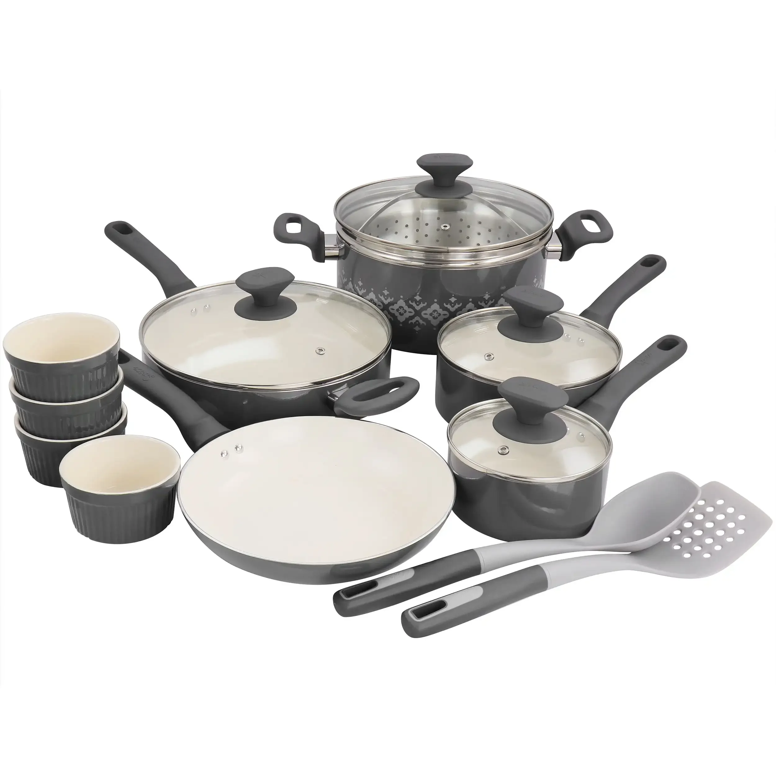 

16 Piece Ceramic Nonstick Cookware Set in Grey