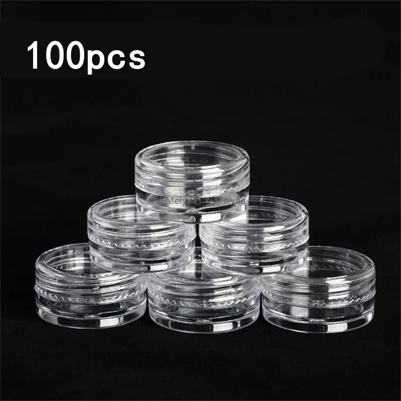 50/100pcs 2.5g Sample Clear Cream Jar Cosmetic Bottles Containers Transparent Pot For Nail Arts Small Clear Can Tin For Balm ﻿
