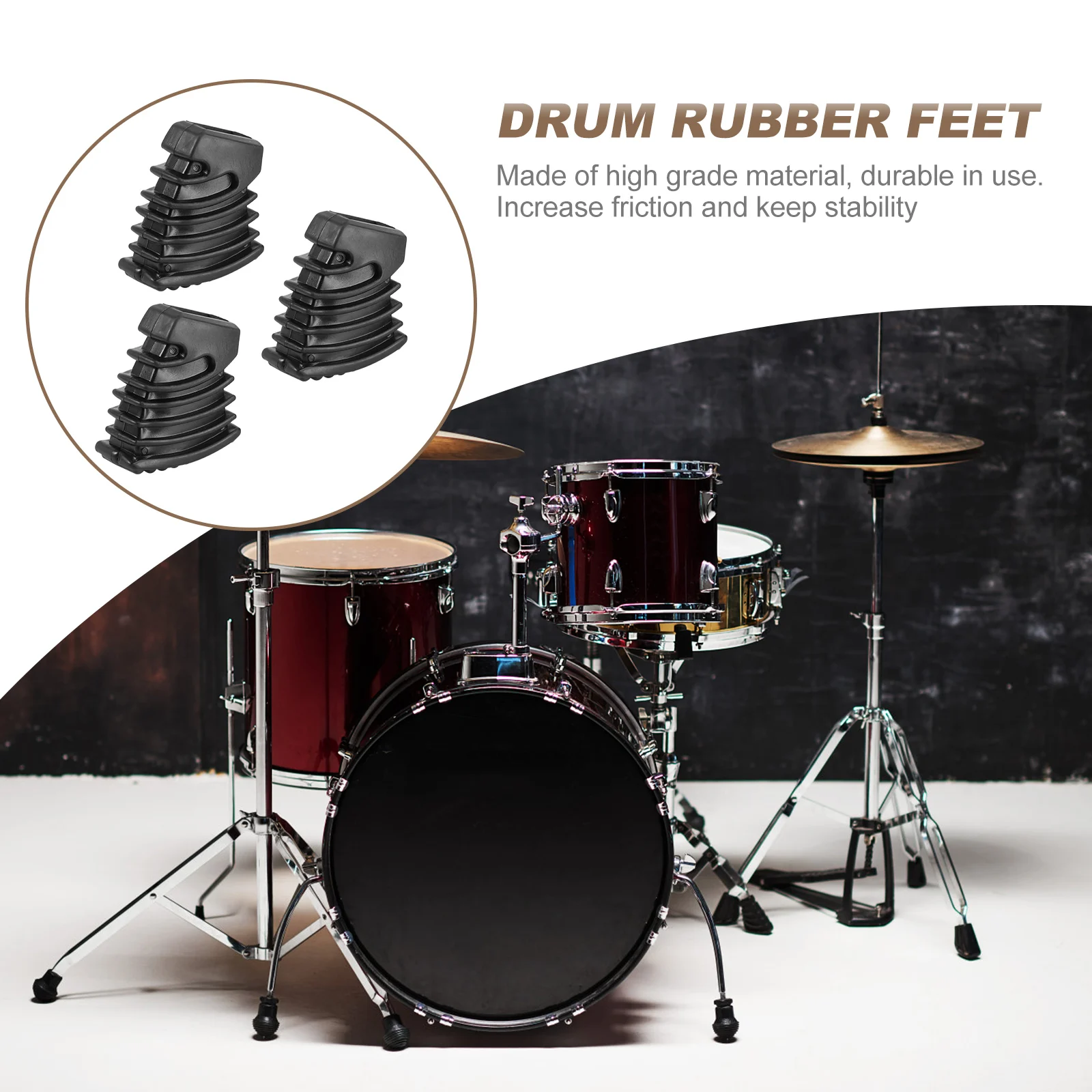 

3pcs Rubber Feet For Drum Cymbal Stand Single Braced Replacement Parts Non-Slip Drum Rack Feet Black Percussion Accessories