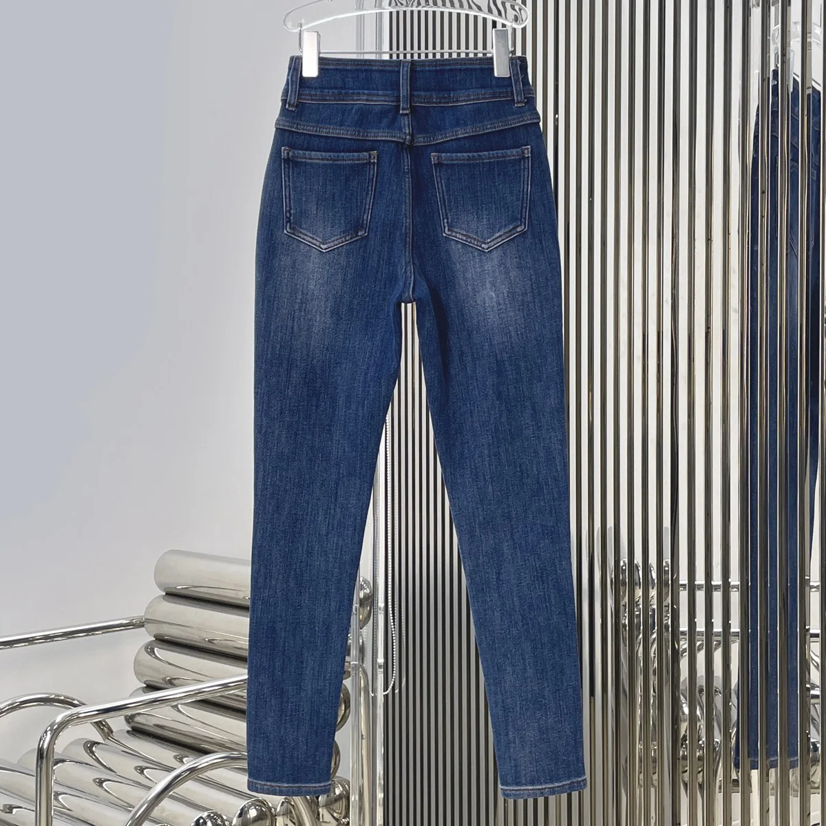 High Quality Women's Fleece Lined Skinny Jeans, High Waist Double Button Stretch Denim Pants lyt127161