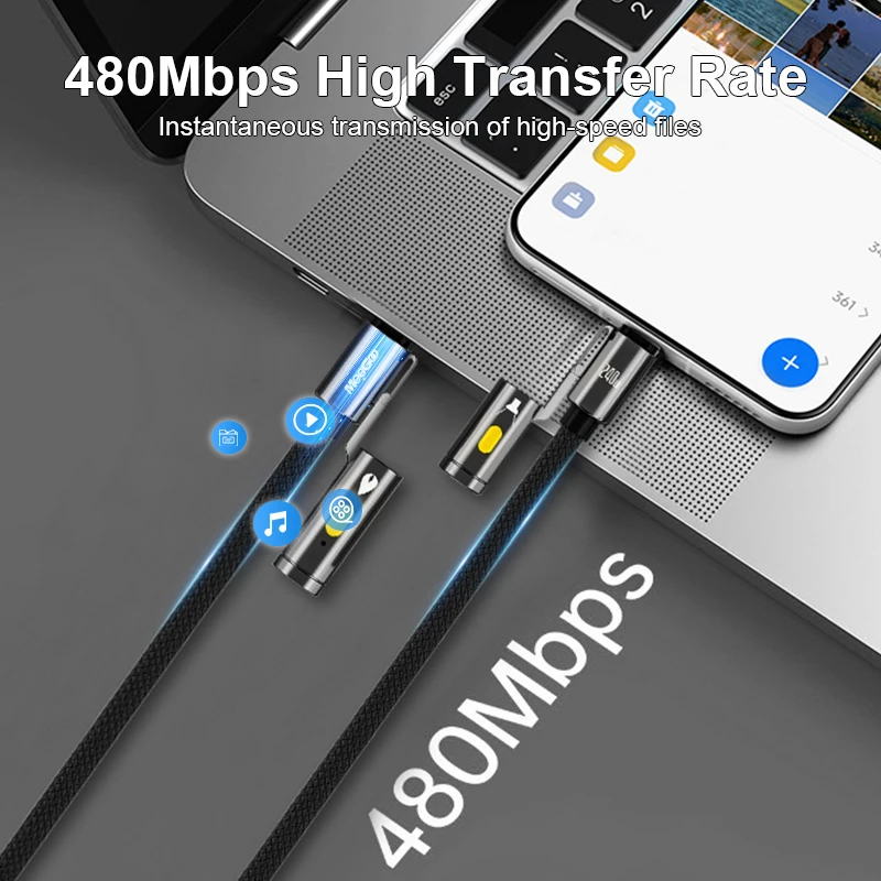 MeeGoo 240w Fast Charging Cable Type C To Type C Flashlight Multifunctional with Lighter & LED Braided USB C Cable For all Phone