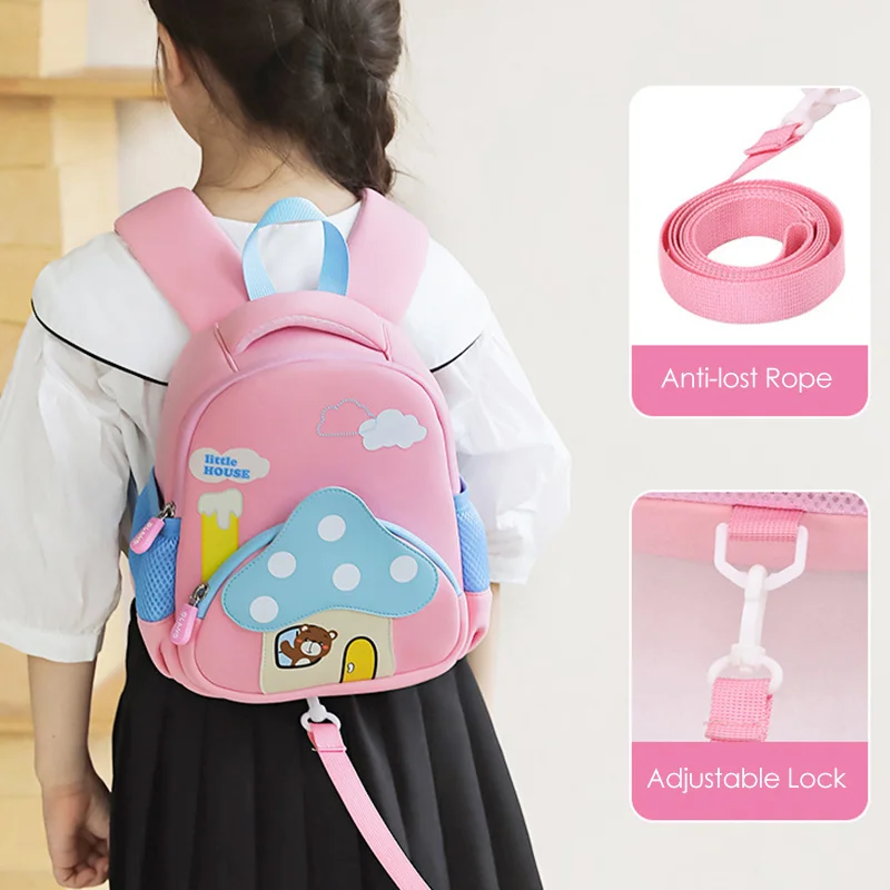 Imagem -02 - Bolsas de Escola de Cogumelo dos Desenhos Animados para Crianças Mochila Super Leve para o Jardim de Infância Kids Pacote de Livros Kawaii Rosa