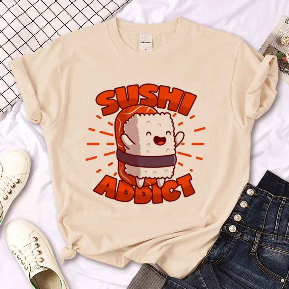 T-shirt femme, streetwear, humoristique, manga, harajuku, sushi, 600