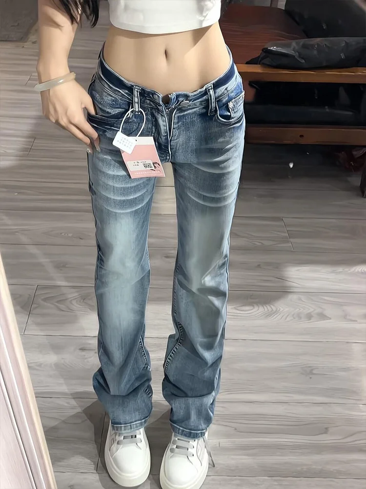 

American High Street Low Waist Flared Jeans Women's Spring New Design Sensation Spicy Elastic Slim Straight Leg Jeans