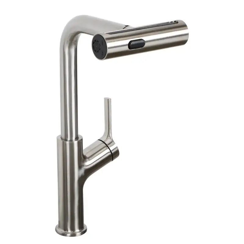 

360 Degree Pull Down Kitchen Faucet, 4 Spray Modes, Brushed Nickel Finish, Adjustable Flow, Easy Installation, Contemporary