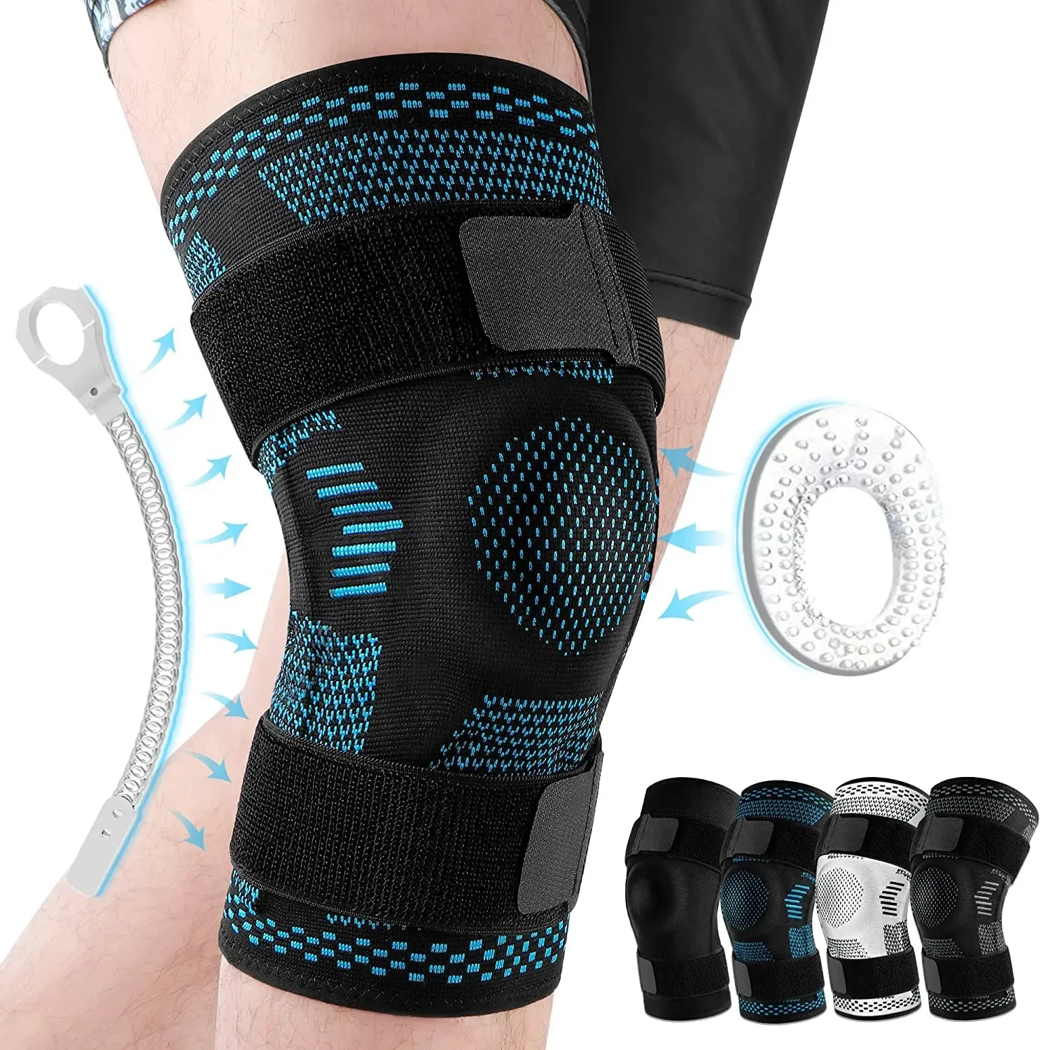 

1PCS Knee Brace Support Compression Sleeve with Side Stabilizers and Patella Gel for Knee Pain Meniscus Tear ACL Injury Recovery