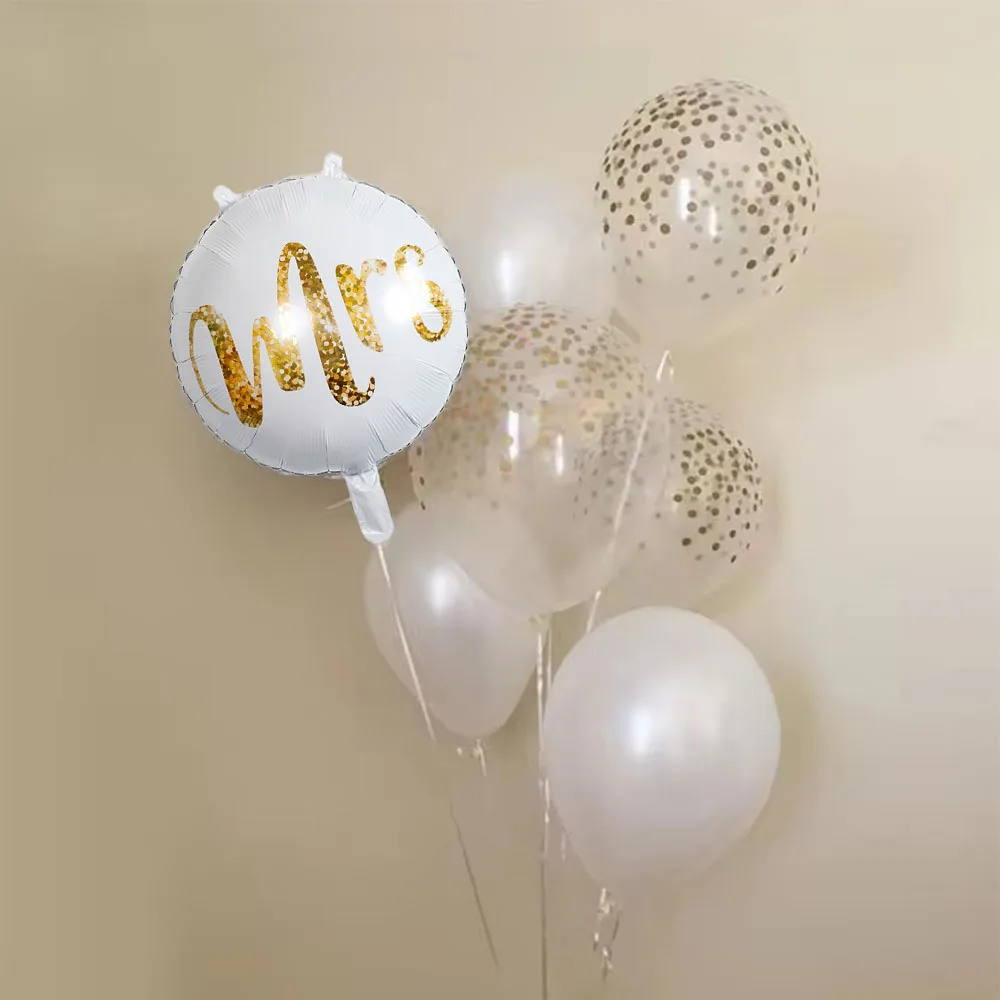 18inch Round White Gold Glitter Print Mr&Mrs LOVE foil Balloons bride to be marriage Wedding Valentine's Day Air Globos Supplies