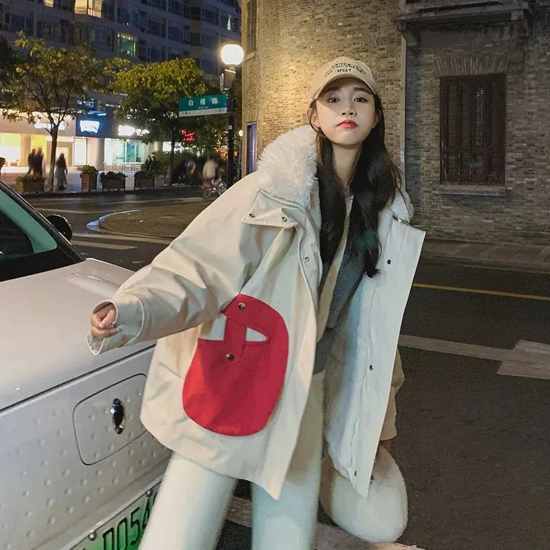 2025ฤดูหนาวใหม่ผู้หญิงขนแกะหนาHigh-Endรู้สึกผ้าฝ้ายเบาะStreetwear Niche Designเกาหลีสไตล์