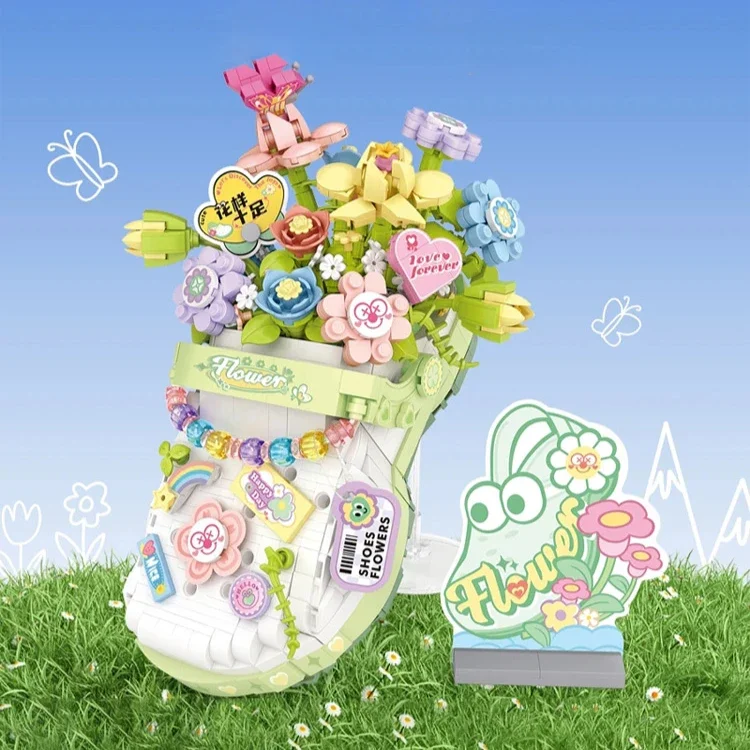 Shoes Building Blocks Splicing Toys Small Particles Everlasting Flower Creative Fun Desktop Ornaments Model Collection Gift