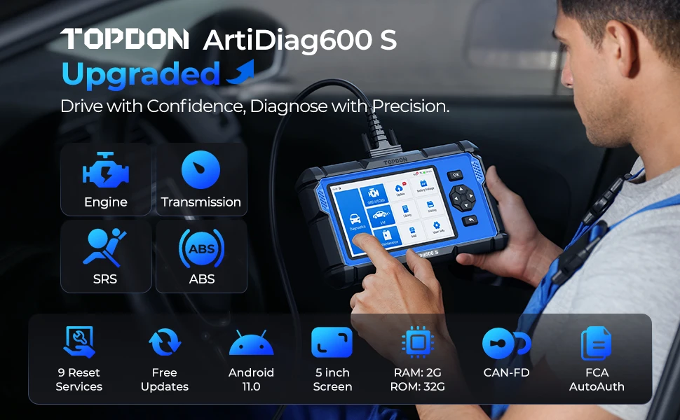 TOPDON Verbesserte AD600S 2027 Neueste Version: OBD2-Scanner für ABS/SRS/Motor, 9 Resets (Öl/Bremsen/BMS/SAS/DPF), Einspritzventil-Codierung – Detail 4