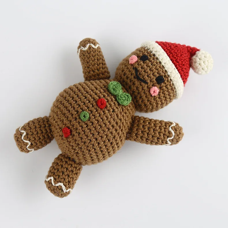 Jiarui Crafts Handmade Crocheted Gingerbread Man Doll With Santa Hat Stuffed Toy For Kids Christmas Decoration Holiday Gift