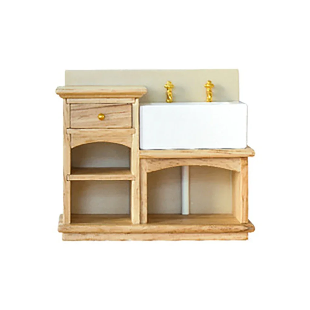 1Pcs 1/12 Dollhouse Miniature Accessories Mini Wooden Wash Stand Model Washbasin Toys for Doll House Decoration