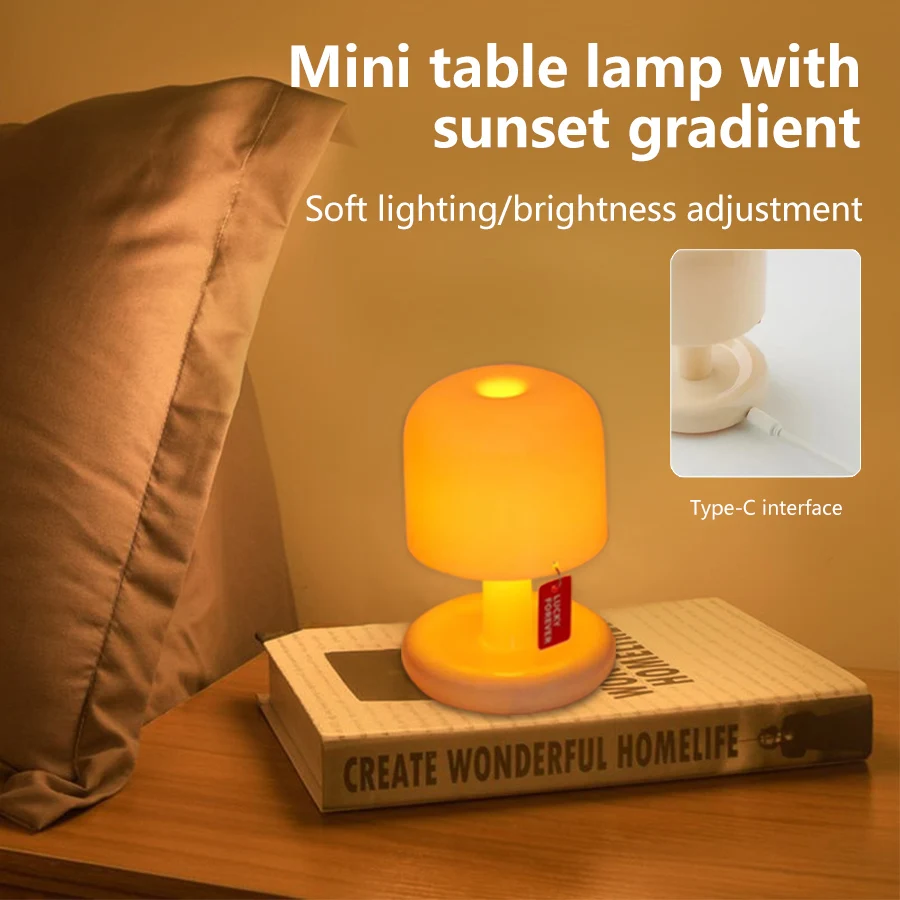 LED Rechargeable Mini Table Lamp Sunset Ambiance Night Lamp Beige Creative Desktop Decoration Bedroom Desk Illumination Lamp