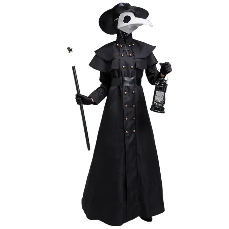 썹im Halloween średniowieczna szata z kapturem Plague Doctor kostium maska kapelusz dla mężczyzn mnich Cosplay Steampunk ksiądz Horror czarodziej płaszcz C