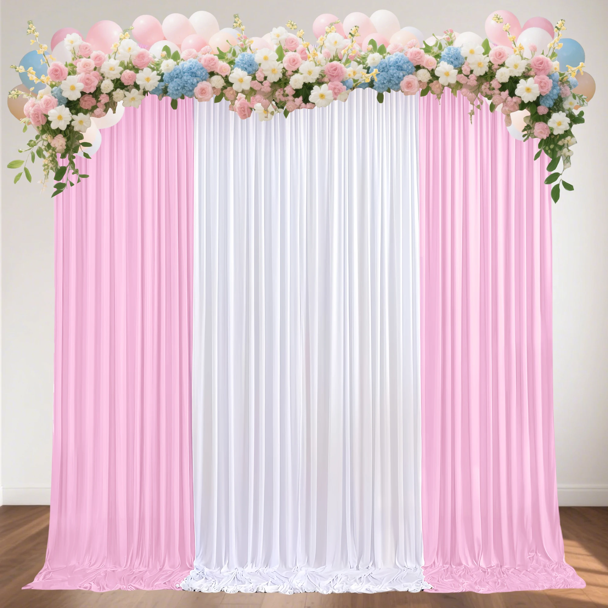 

8X8Ft Backdrop Curtain, White and Pink Photography Backdrop Curtain with Rod Pockets, 4 Pieces of 2X8Ft Backdrop Curtains for Party, Home, Birthday, Wedding, Graduation Decoration Supplies