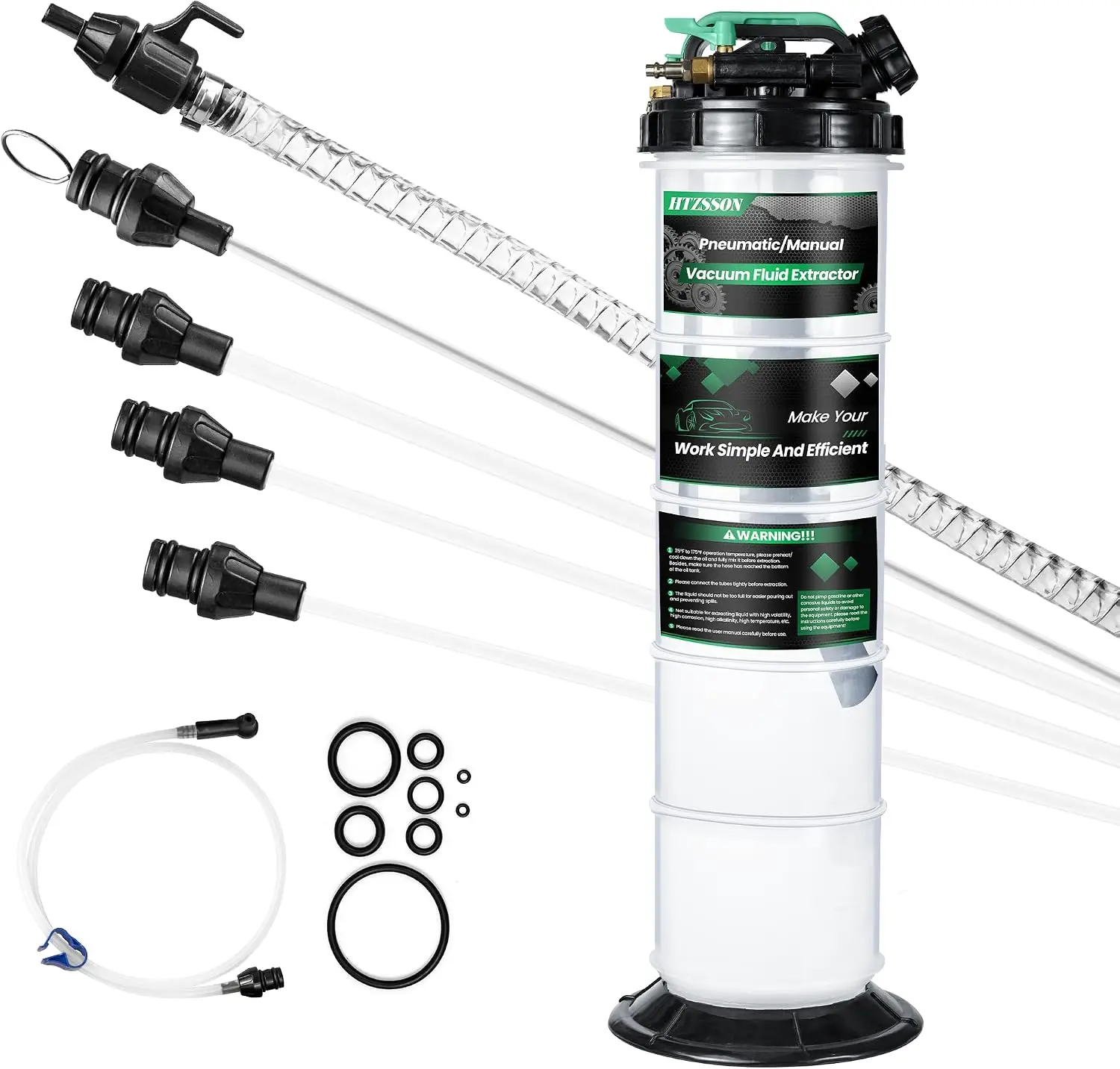 9.5 L/2.5 Gallon Oil Extractor Pump Pneumatic/Manual, Fluid Extractor Oil Change Pump Extractor with 5 Tubes and A Brake