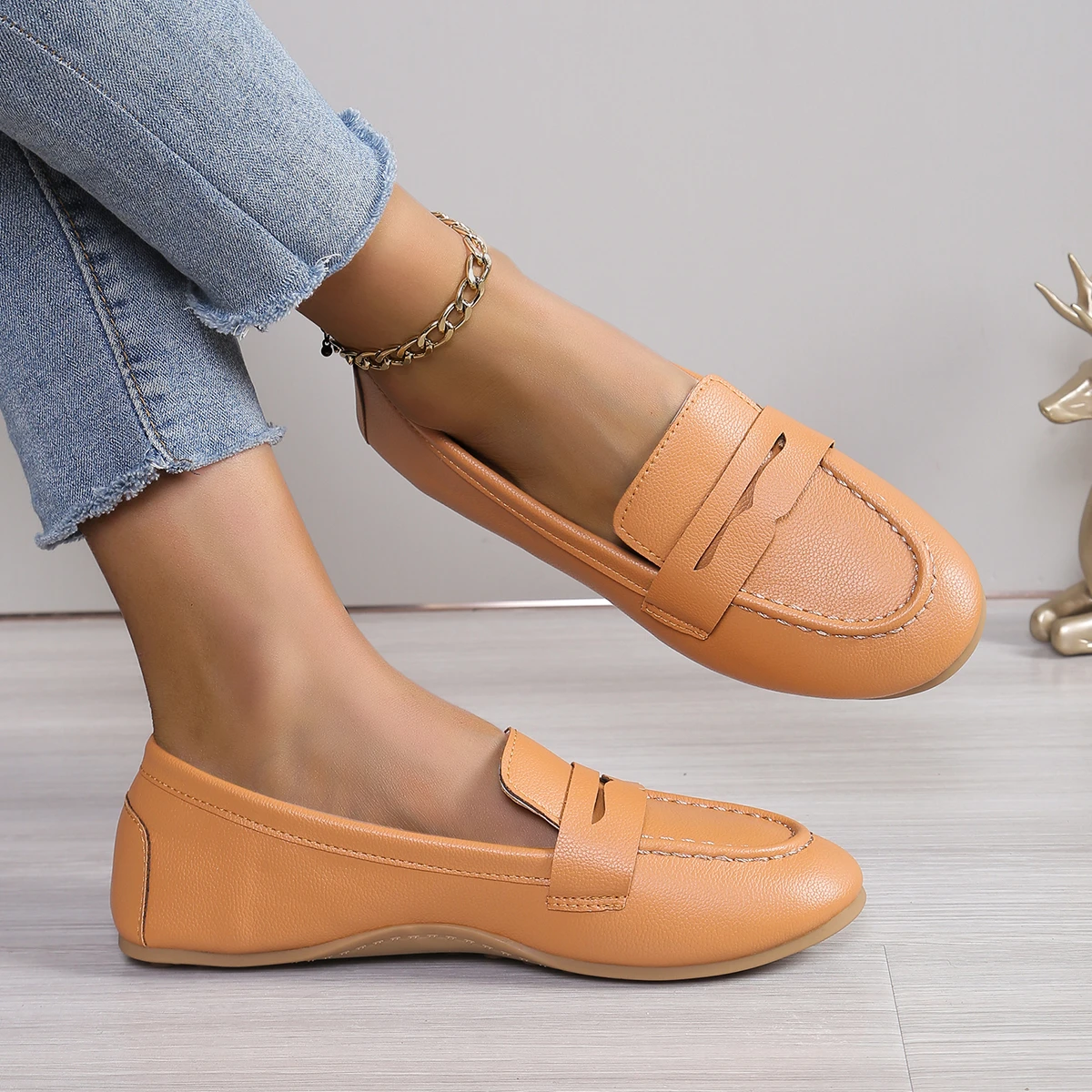 Women Shoes Soft Leather Shoes with Loafers Dark Blue Flat Shoes Women\'s Casual Zapatos Mujer Flats Female Footwear Size 36-43