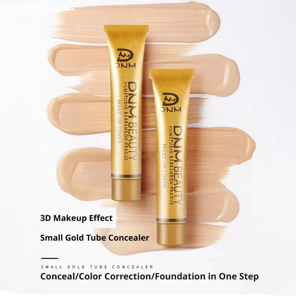 Base Líquida em Tubo Dourado Pequeno: Corretivo de Cobertura Total para Marcas de Acne, Cicatrizes, Tatuagens, Olheiras e Sardas – Maquiagem para Todos os Tipos de Pele