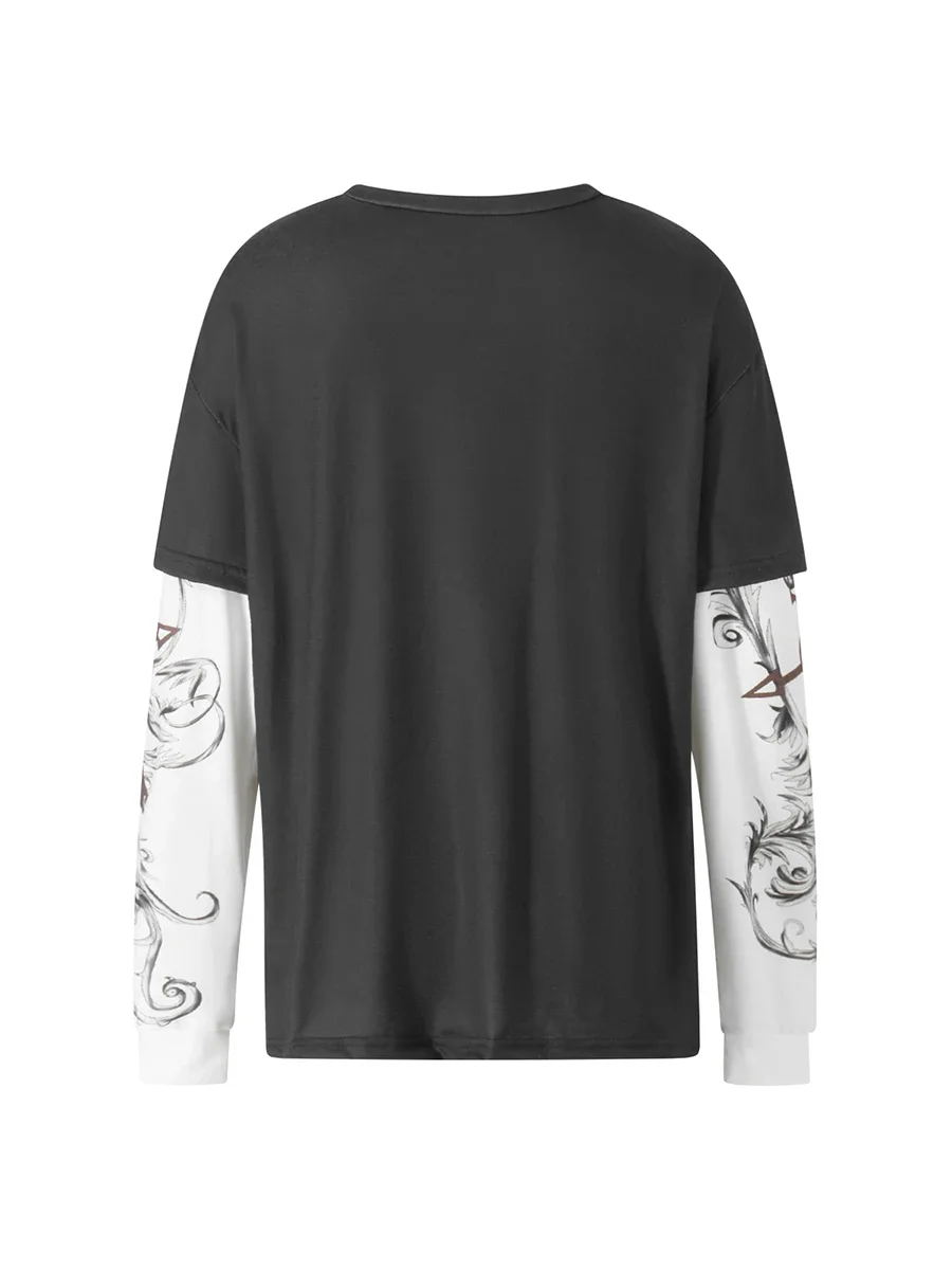 Y2k Fairy Grunge Graphic Long Sleeve Tees Tops Women E-Girls Aesthetic Gothic Skull Print Retro T Shirts E girl Emo Clothes