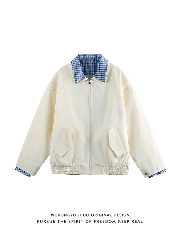 

Американская ретро клетчатая цветная блузка, свободная мужская повседневная куртка, искусственная двухсекционная верхняя одежда, молодежная модная хлопковая осенне-весенняя одежда