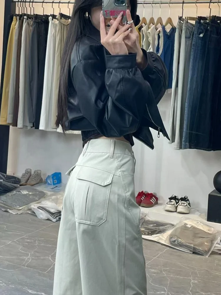 ハイウエストルーズストレートレッグパンツレディースカジュアル裏地付きズボン秋冬ファション韓国風通勤パンツ